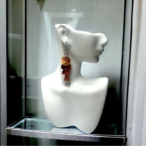 Vintage l Seashell Dangle Earrings l 3” l Blue/Orange l Hook l EUC - Picture 12 of 12